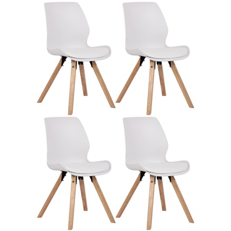 Lot de 4 Chaises Visiteur KALI, Pieds en Hêtre, Assise Rembourrée, Blanc