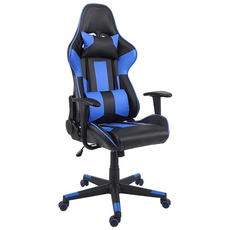 Fauteuil Gaming CAMTON, Coussin Lombaire et Cervical, en Cuir, Noir et Bleu