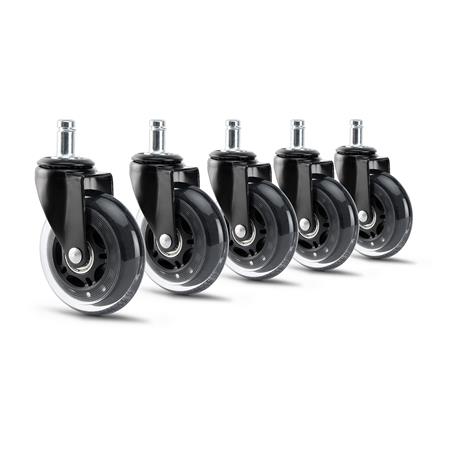 5x Roulettes ROLLER pour chaises et fauteuils, 11mm/75mm, Silencieuses et Grand confort, Transparentes