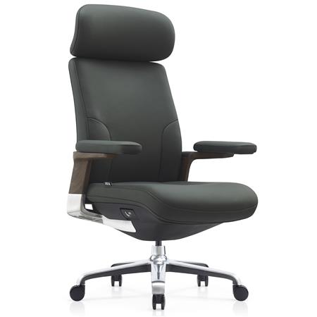 Fauteuil de Bureau SOPRANO, Excellente Qualité, Design Raffiné et Exclusif, Cuir Authentique et Bois, Vert