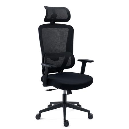 Chaise Ergonomique SUPRA avec Appui-Tête, Support Lombaire, Utilisation Intensive, Tissu et Maille Respirable, Noir