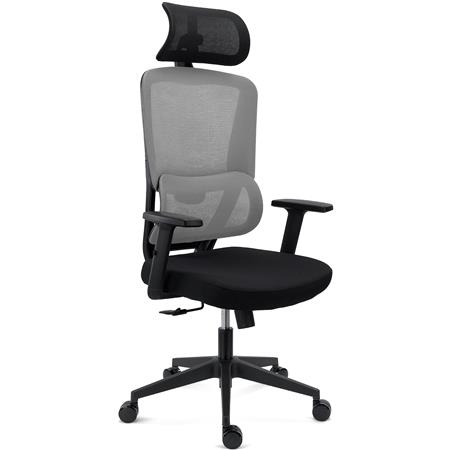 Chaise Ergonomique SUPRA, Appui-Tête, Utilisation Intensive de 8h, Support Lombaire, en Tissu et Maille Respirable, Gris