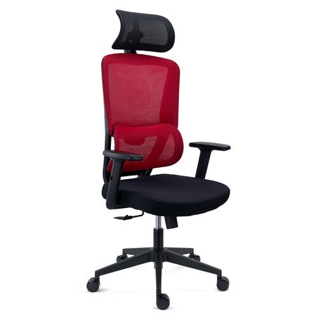 Chaise Ergonomique SUPRA avec Appui-Tête, Support Lombaire, Utilisation Intensive, Tissu et Maille Respirable, Rouge