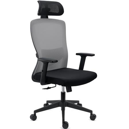 Chaise de Bureau NOTE PRO, Appui-tête, Utilisation Intensive de 8h, Support Lombaire Réglable, en Tissu et Maille Respirable, Gris