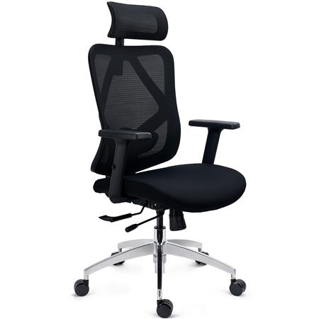 Chaise Ergonomique LONDON, Support Lombaire Réglable, Assise Réglable en Profondeur, Utilisation Intensive 8h, en Noir