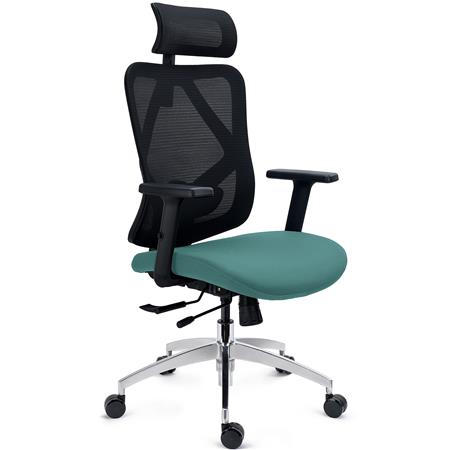 Chaise Ergonomique LONDON, Support Lombaire Réglable, Assise Réglable en Profondeur, Utilisation Intensive 8h, en Vert