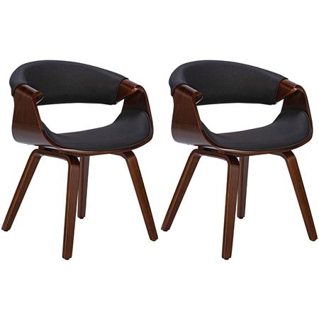 Lot de 2 Chaises Conférence MARGOT, Design Exclusif, Structure en Bois de Noyer, en Tissu Noir