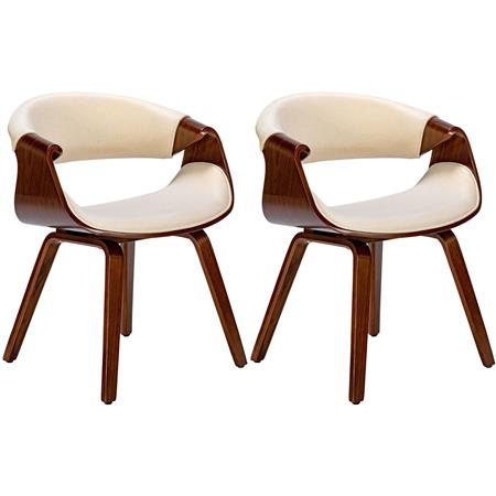 Lot de 2 Chaises Conférence MARGOT, Design Exclusif, Structure en Bois de Noyer, en Tissu Crème