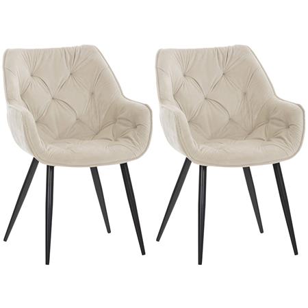 Lot de 2 Chaises visiteur TEXAS, Design Confortable et Elégant, Piétement métallique, en Velours Crème
