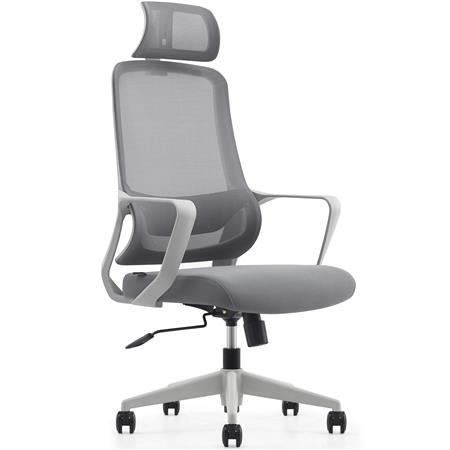 Chaise de bureau LUNA GREY, Design Ergonomique, Appui-tête, Support Lombaire, en Maille et Tissu Gris