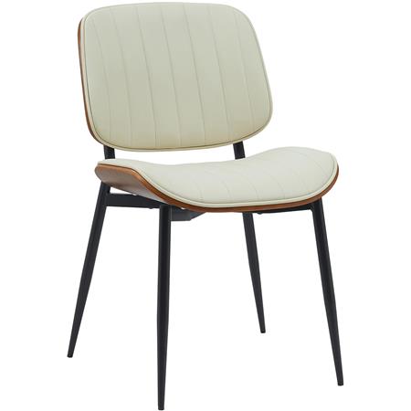 Chaise Conférence YUMI, Design Exclusif, Structure en Bois de Noyer, en Cuir Crème