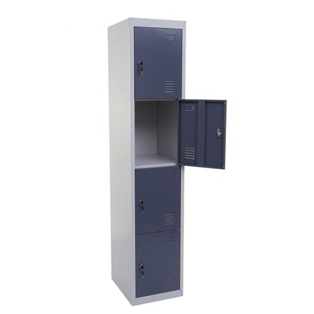 	Meuble Casier Métallique HILDUR, 180x38x45 cm, 4 Portes avec Serrure, Gris Clair / Anthracite