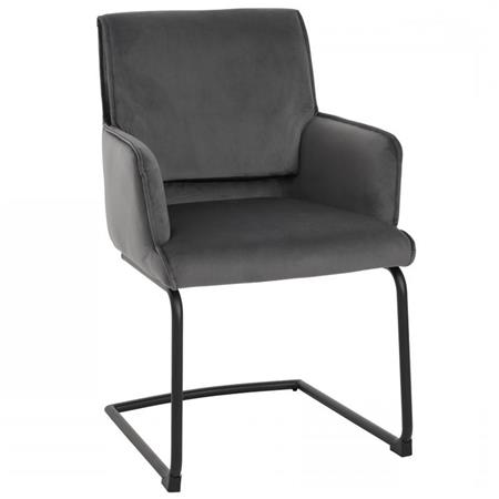 Chaise Visiteur NICHOLS, Structure Metallique Noire, Épais Rembourrage, en Tissu, Gris