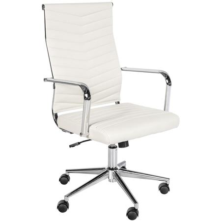 Chaise de bureau KOBE, Design avec coutures élégantes, Piètement métallique, Cuir, Blanc