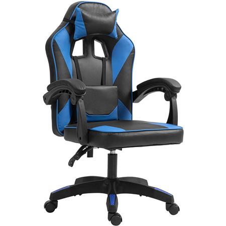 Chaise Gaming TESCO, Inclinable, Design Sportif, en Cuir, Noir/Bleu