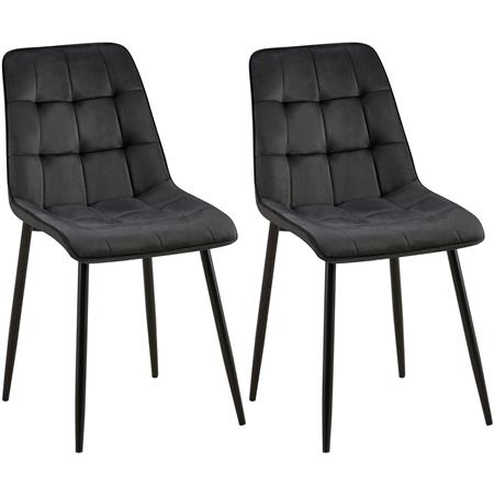 Lot de 2 Chaises Visiteur HALIMA, Rembourrage Épais, Structure Métallique, en Velours, Noir