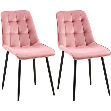 Lot de 2 Chaises Visiteur HALIMA, Rembourrage Épais, Structure Métallique, en Velours, Rose Clair