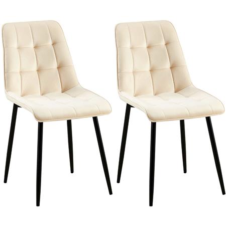 Lot de 2 Chaises Visiteur HALIMA, Rembourrage Épais, Structure Métallique, en Velours, Crème