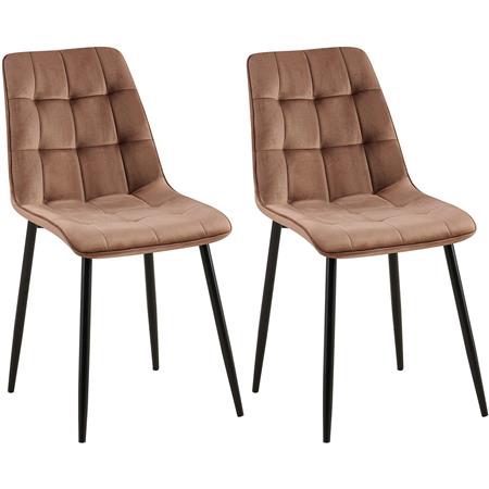 Lot de 2 Chaises Visiteur HALIMA, Rembourrage Épais, Structure Métallique, en Velours, Marron