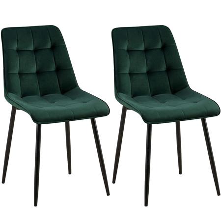 Lot de 2 Chaises Visiteur HALIMA, Rembourrage Épais, Structure Métallique, en Velours, Vert
