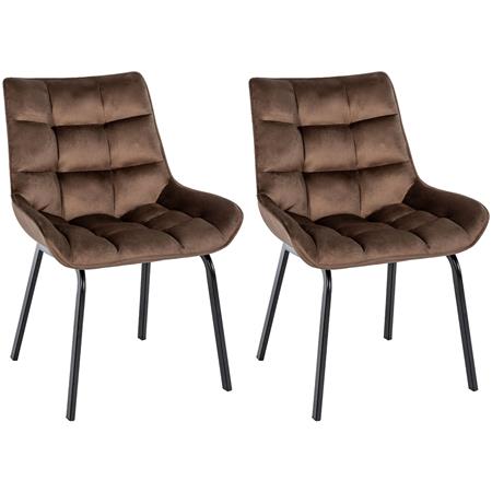 Lot de 2 Chaises visiteur MAMBO, Rembourrage Épais, Piétement métallique, en Velours Marron