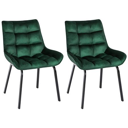 Lot de 2 Chaises visiteur MAMBO, Rembourrage Épais, Piétement métallique, en Velours Vert