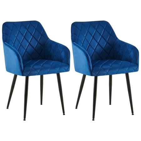 Lot de 2 Chaises Visiteur GLOVER, Elégance et Confort, Pieds Métalliques Noirs, en Velours Bleu