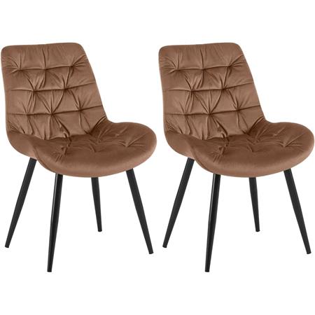 Lot de 2 Chaises visiteur LENNY, Piétement métallique Noir, en Velours, Marron