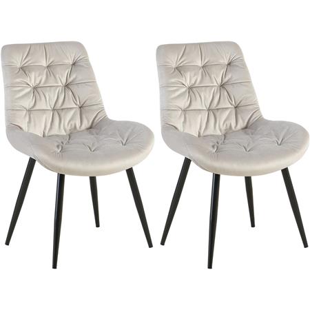 Lot de 2 Chaises visiteur LENNY, Piétement métallique Noir, en Velours, Gris Clair