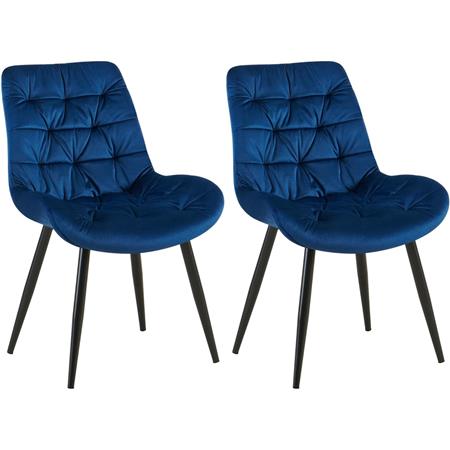Lot de 2 Chaises visiteur LENNY, Piétement métallique Noir, en Velours, Bleu