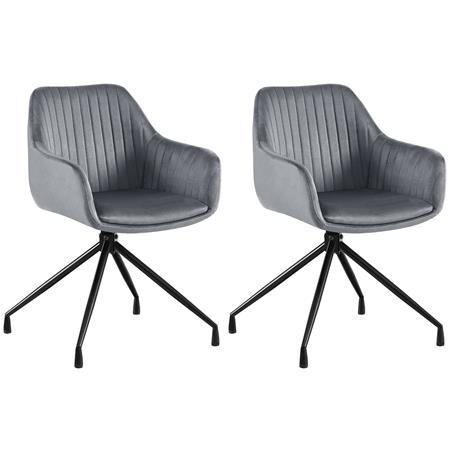 Lot de 2 Chaises Visiteur TANNER, Structure Métallique, Pivotante à 180º, Velours, Gris