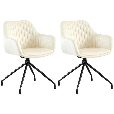 Lot de 2 Chaises Visiteur TANNER, Structure Métallique, Pivotante à 180º, Velours, Crème