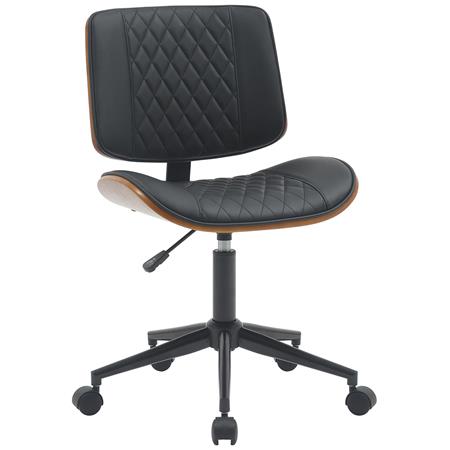 Chaise de Bureau MARYEN, Style Scandinave, Piètement Noir, Noyer et Cuir, Noir