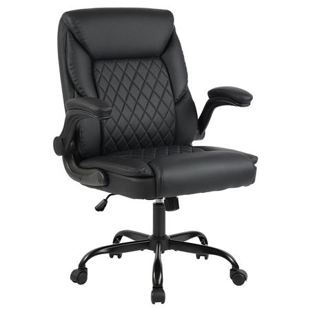 Fauteuil de bureau EMMY, Grand Rembourrage, Accoudoirs relevables, Cuir, Noir