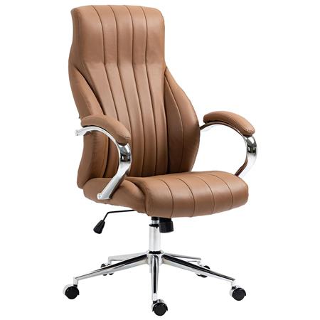 Fauteuil de bureau DALIA, Robuste et Élégant, Piétement Métallique, en Cuir Authentique, Marron Clair