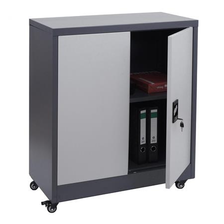 Caisson Mobile BRENTON, 98x40x80 cm, avec Roulettes, en Acier, couleur Gris Foncé et Gris Clair