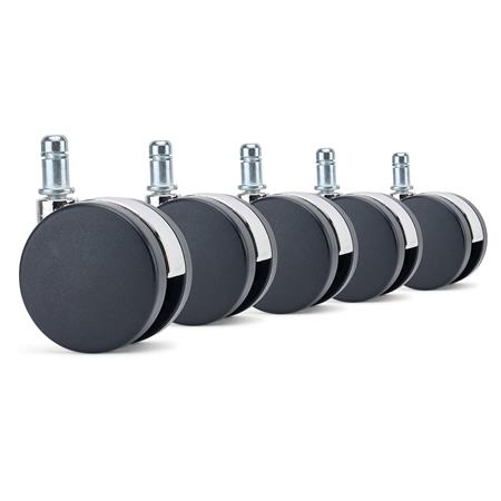 5x Roulettes pour Sols Durs LYRA, Dimensions 11x50mm, Revêtement en Gomme, Design épuré, Chromé/Noir