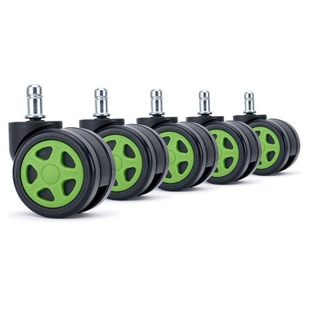 5x Roulettes pour Sols Durs SPEED 11x50mm, Design Sportif, Vert