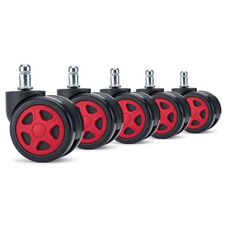 5x Roulettes pour Sols Durs SPEED 11x50mm, Design Sportif, Rouge