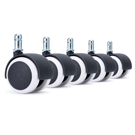 5x Roulettes pour Sols Durs CLASS 11x50mm, Revêtement en Gomme, Blanc