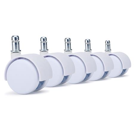 5x Roulettes pour Chaise de Bureau MOVE, Sols Moquettés, Dimensions 11x50mm, Blanc