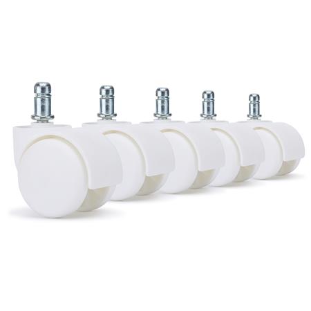 5x Roulettes JACK, 11x50mm, pour Sols Moquettés, Plastique, Blanc