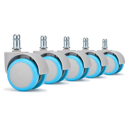 5x Roulettes ARC, Pour Sols Durs, Bicolores, Gris et Bleu