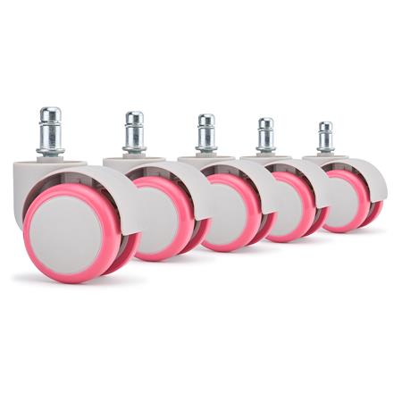 5x Roulettes ARC, Pour Sols Durs, Bicolores, Gris et Rose