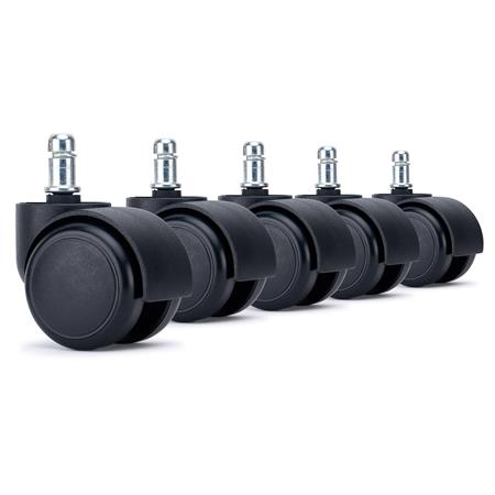 5x Roulettes VELO, 11x50mm, pour Sols Durs, Noir