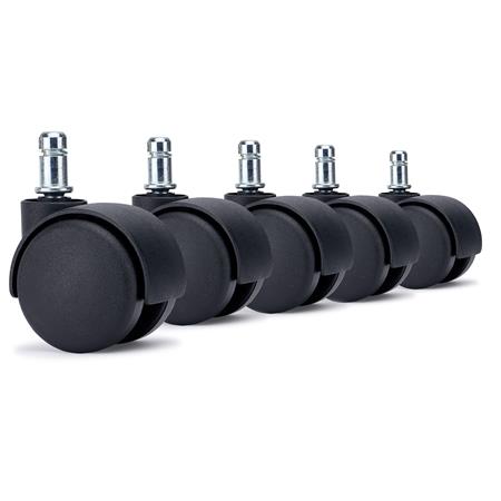 5x Roulettes Auto-freinées GEAR, Pour Sols Moquettés, Dimensions 11x50mm, Axe en Nylon, Noir