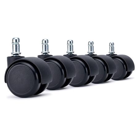 5x Roulettes RUSH, Pour Sols Durs, Dimensions 11x50mm, Axe en Nylon, Noir