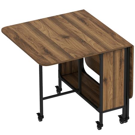 Table à Roulettes SKOPJE, Métal et Bois, 2 Rallonges Abattables, 3 Configurations, Couleur Noyer