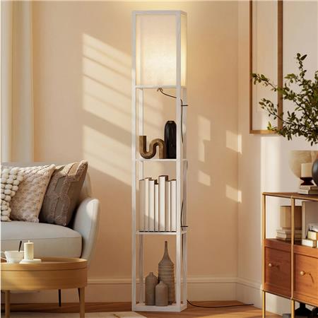 Lampe de Bureau TALIA, Dimensions 26x26x160 cm, avec Étagères, en Bois, Blanc