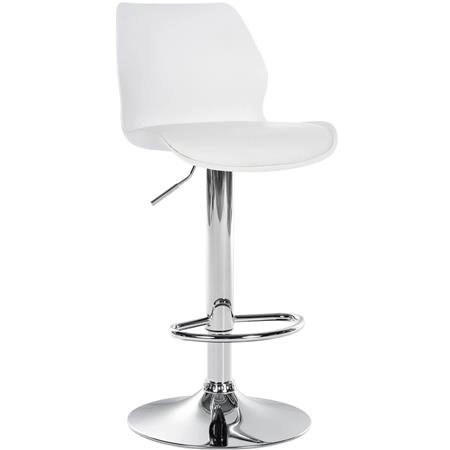 Tabouret de Bar DALIAN, Structure en Métal Chromé, Design Moderne, Cuir, Blanc